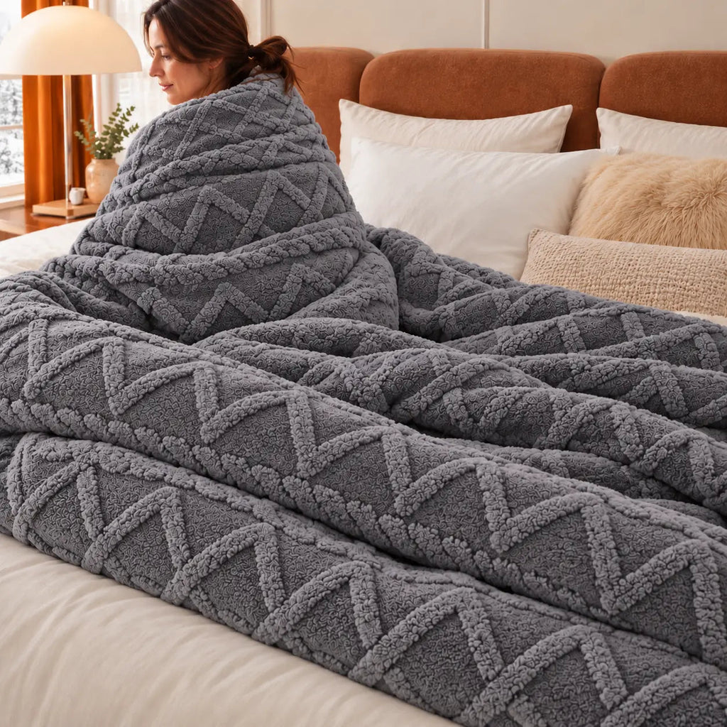 Raised-Pattern Weighted Throw – Grey 180x220cm