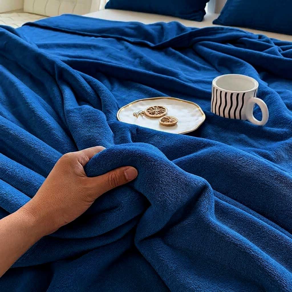 Navy Blue Soft Lightweight Flannel Throw