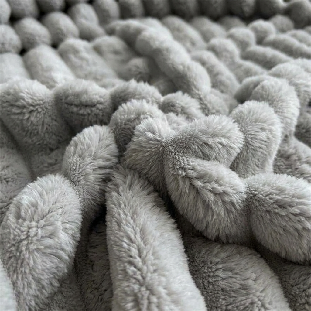 Silver Soft Ribbed Faux Fur Throw