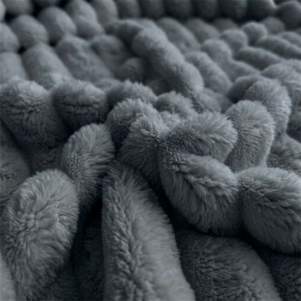 Grey Soft Ribbed Faux Fur Throw