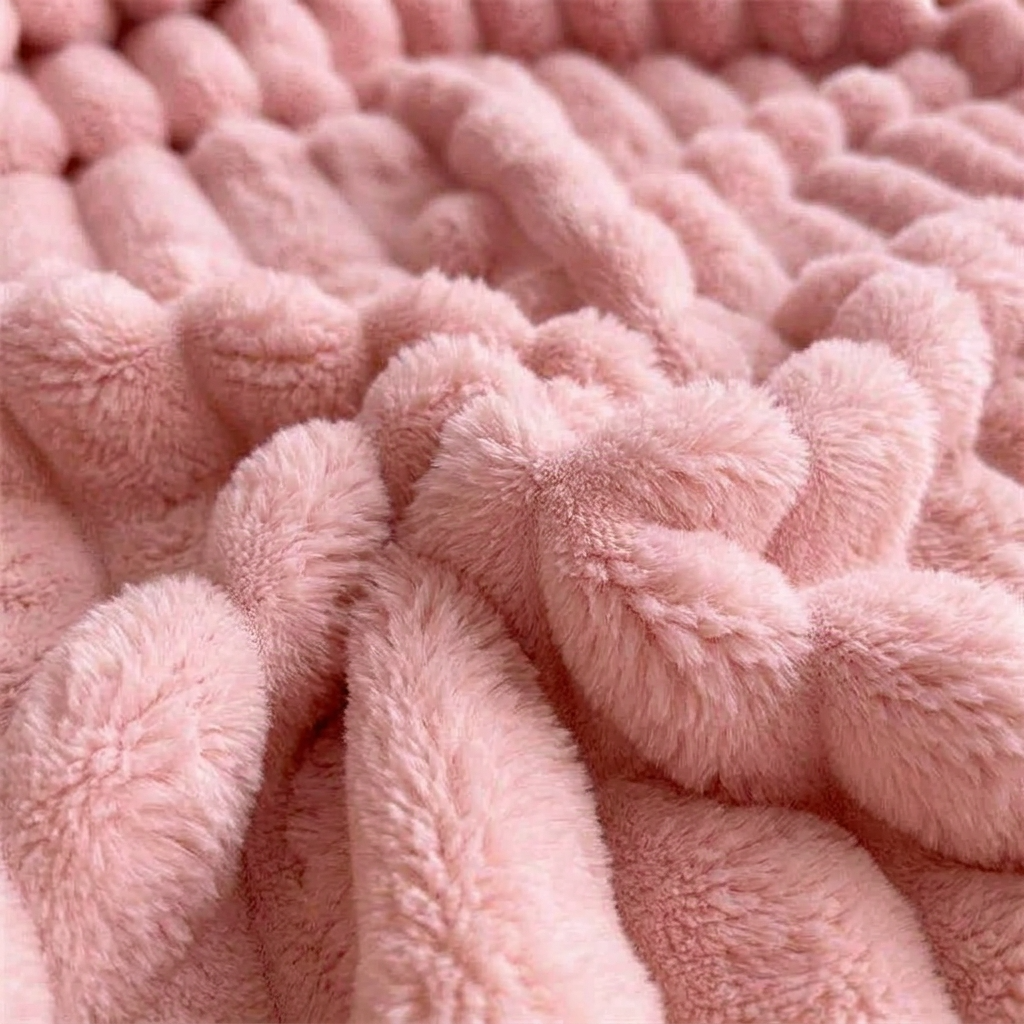 Pink Soft Ribbed Faux Fur Throw