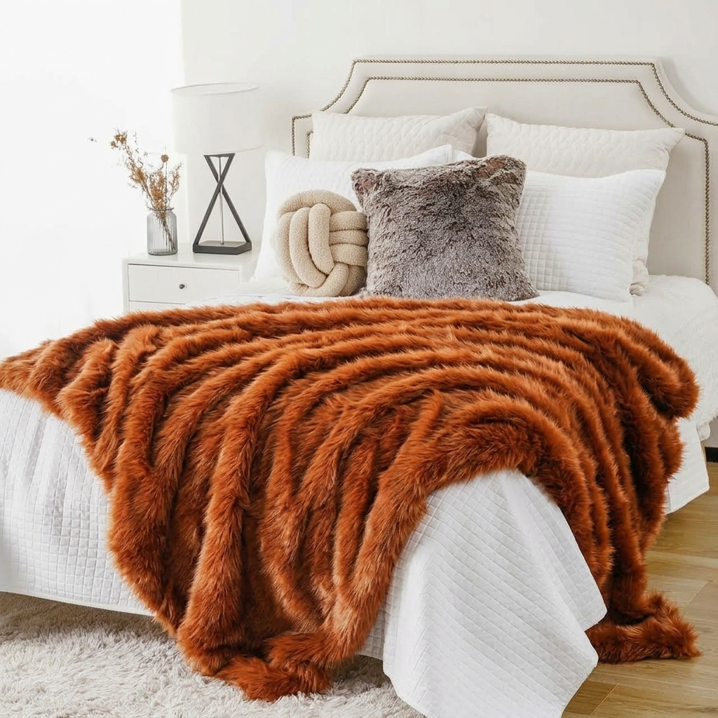 Terracotta Soft Long-Pile Faux Fur Throw