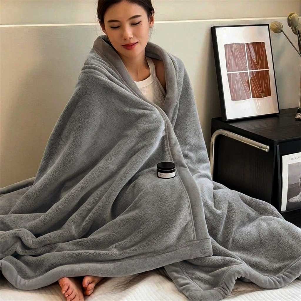 Grey Soft Warm Plain Velvet Throw