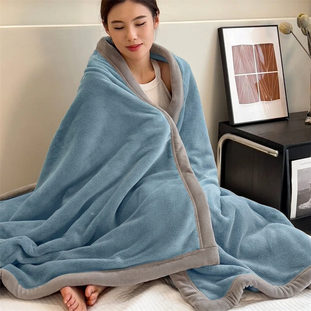 Sky Blue Soft Warm Plain Velvet Throw
