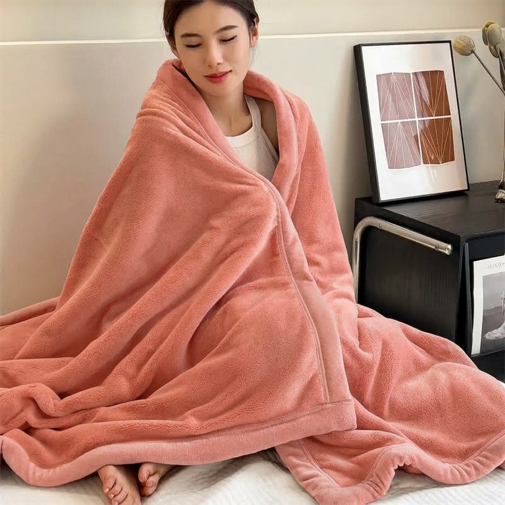 Coral Soft Warm Plain Velvet Throw