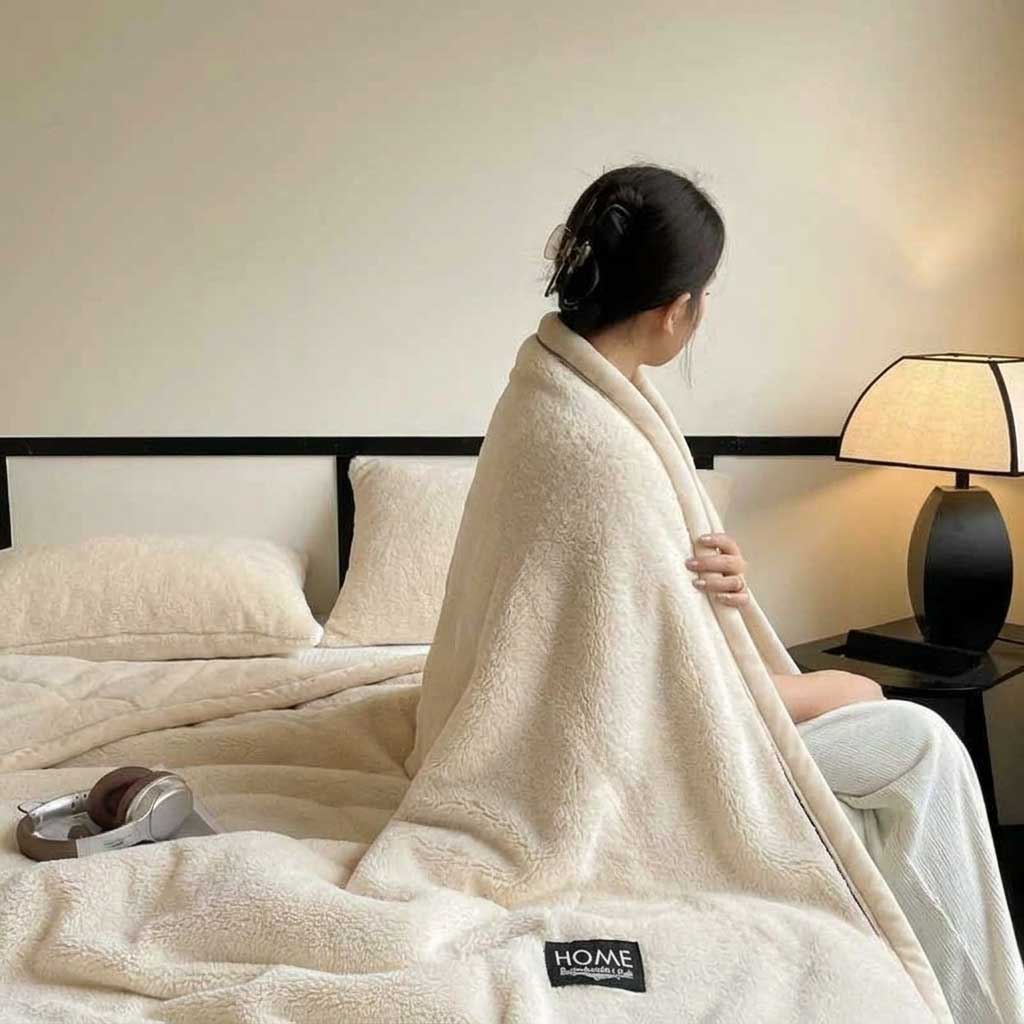 Cream Soft Plain Fleece Throw
