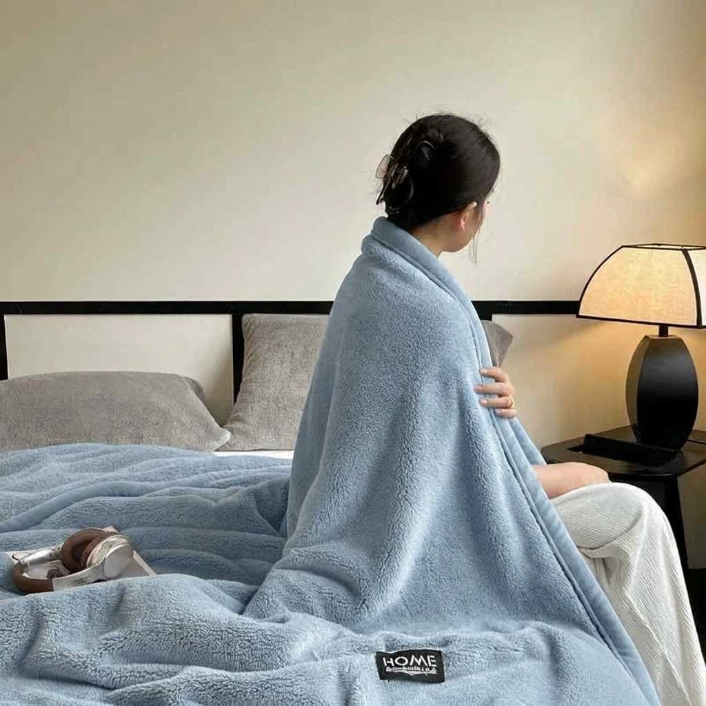 Blue Soft Plain Fleece Throw