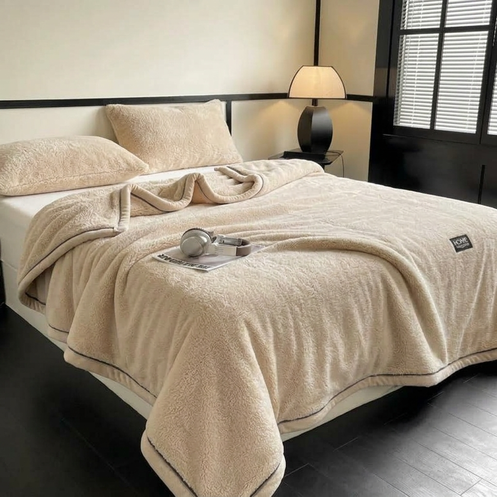 Cream Soft Plain Fleece Throw