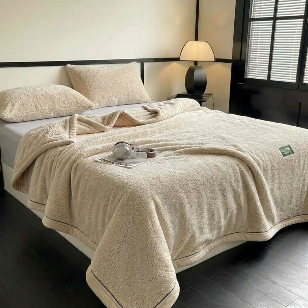 Beige Soft Plain Fleece Throw