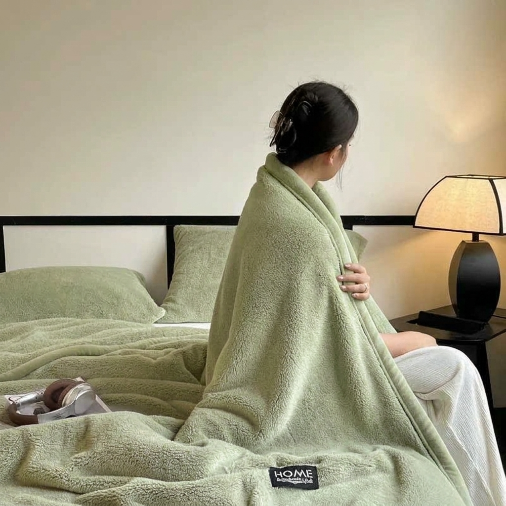 Green Soft Plain Fleece Throw