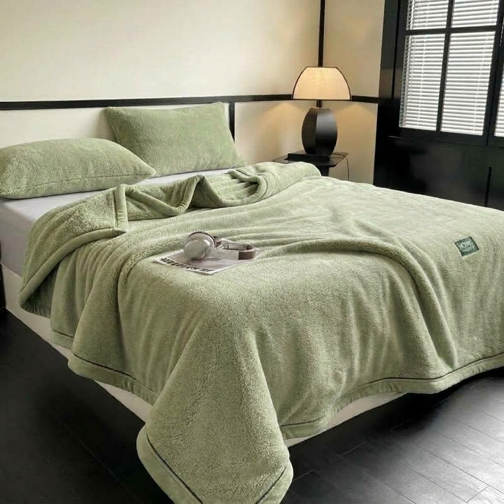 Green Soft Plain Fleece Throw