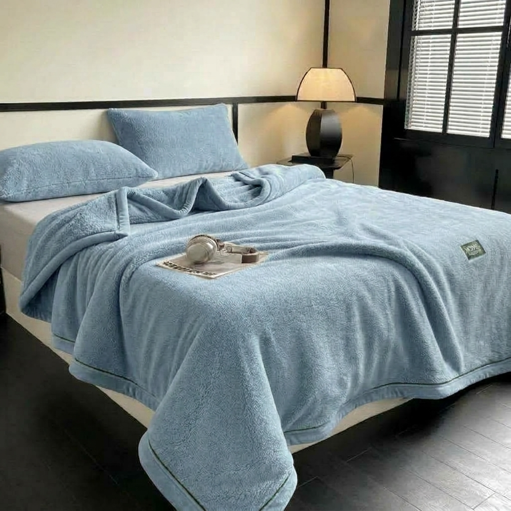 Blue Soft Plain Fleece Throw