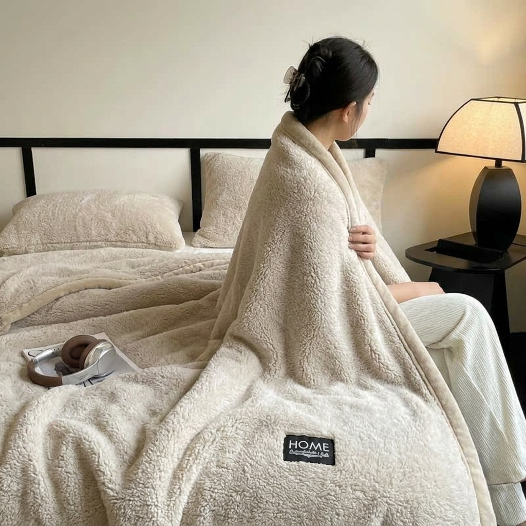 Beige Soft Plain Fleece Throw