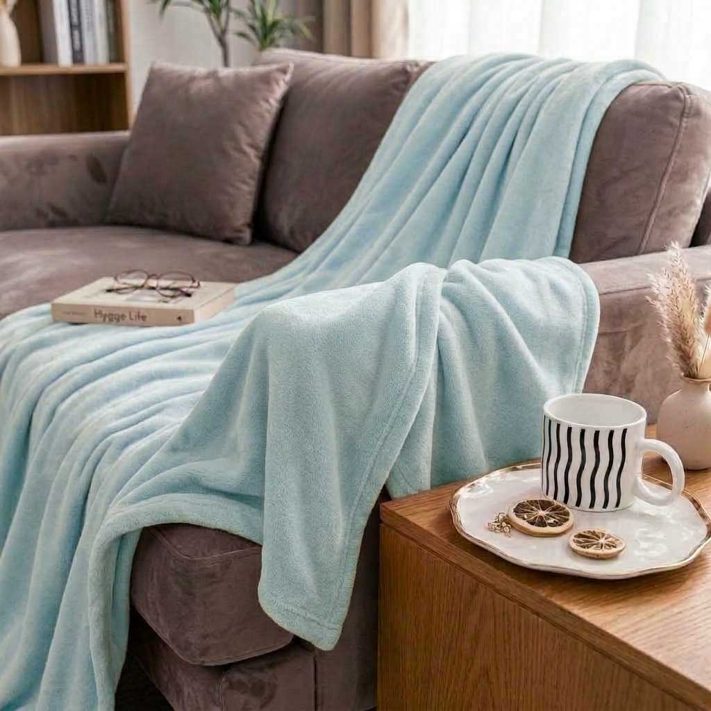 Sky Blue Soft Lightweight Flannel Throw