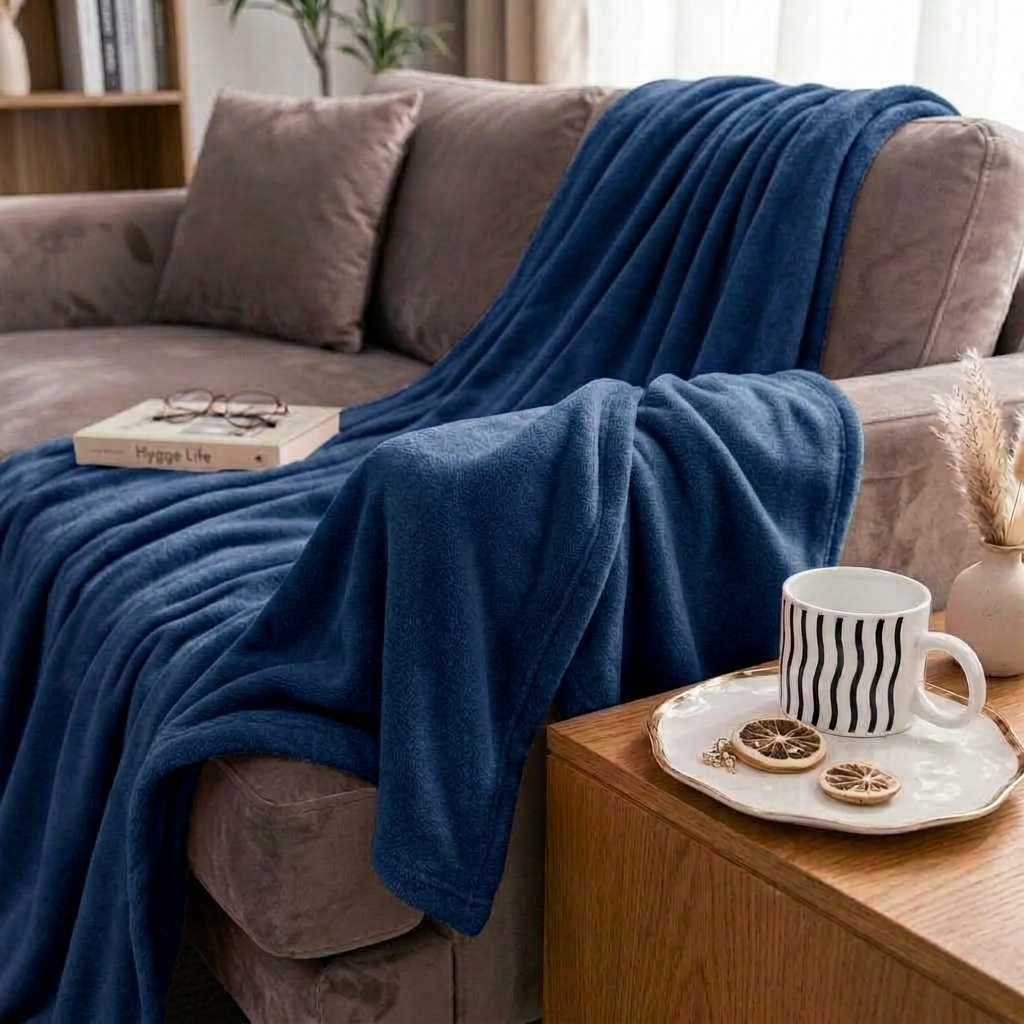 Navy Blue Soft Lightweight Flannel Throw