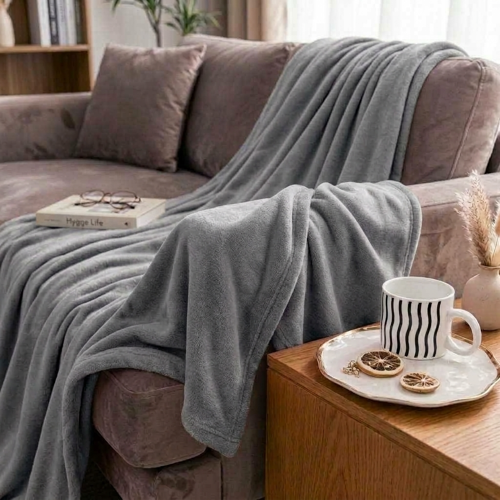 Grey Soft Lightweight Flannel Throw