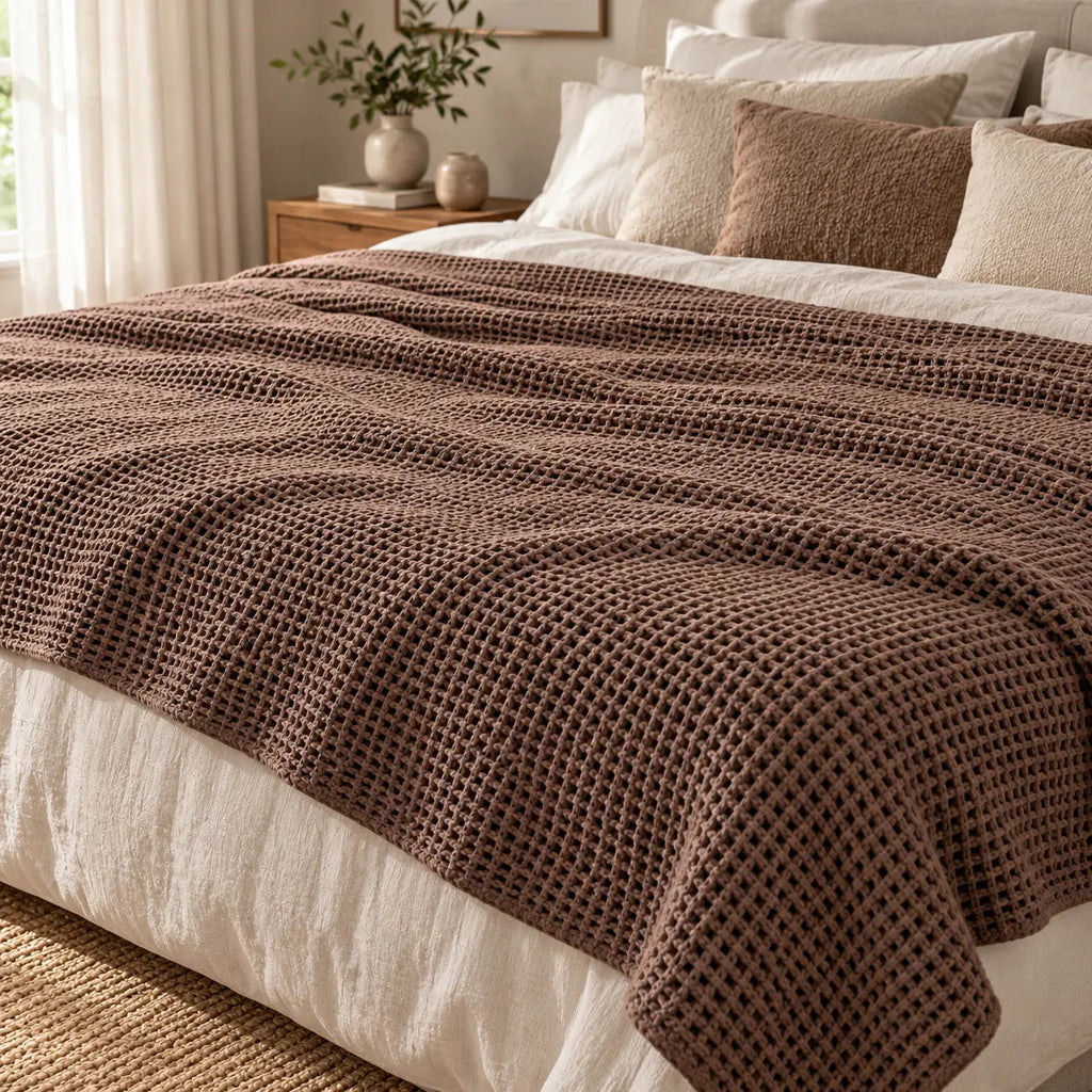 Ribbed Cotton Sofa Throw – Beige 100x150cm