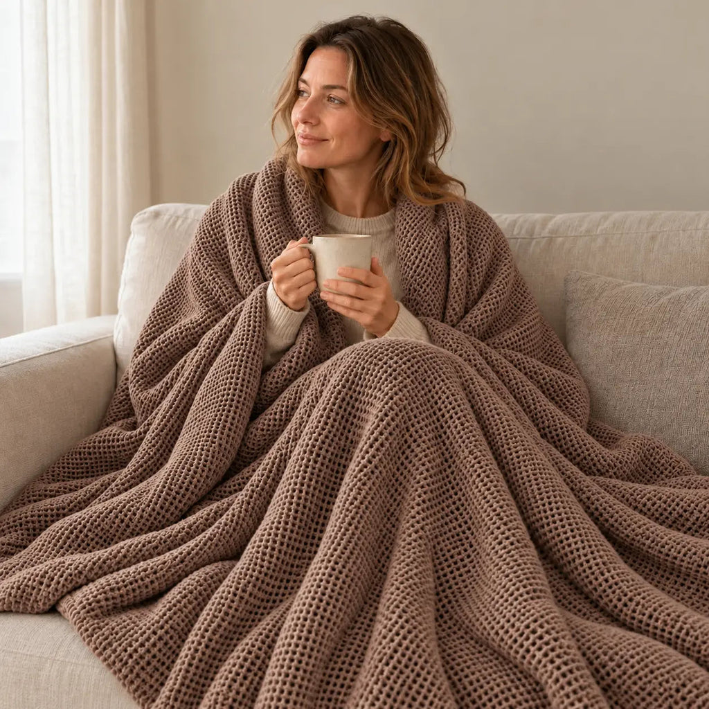 Ribbed Cotton Sofa Throw – Brown 150x200cm