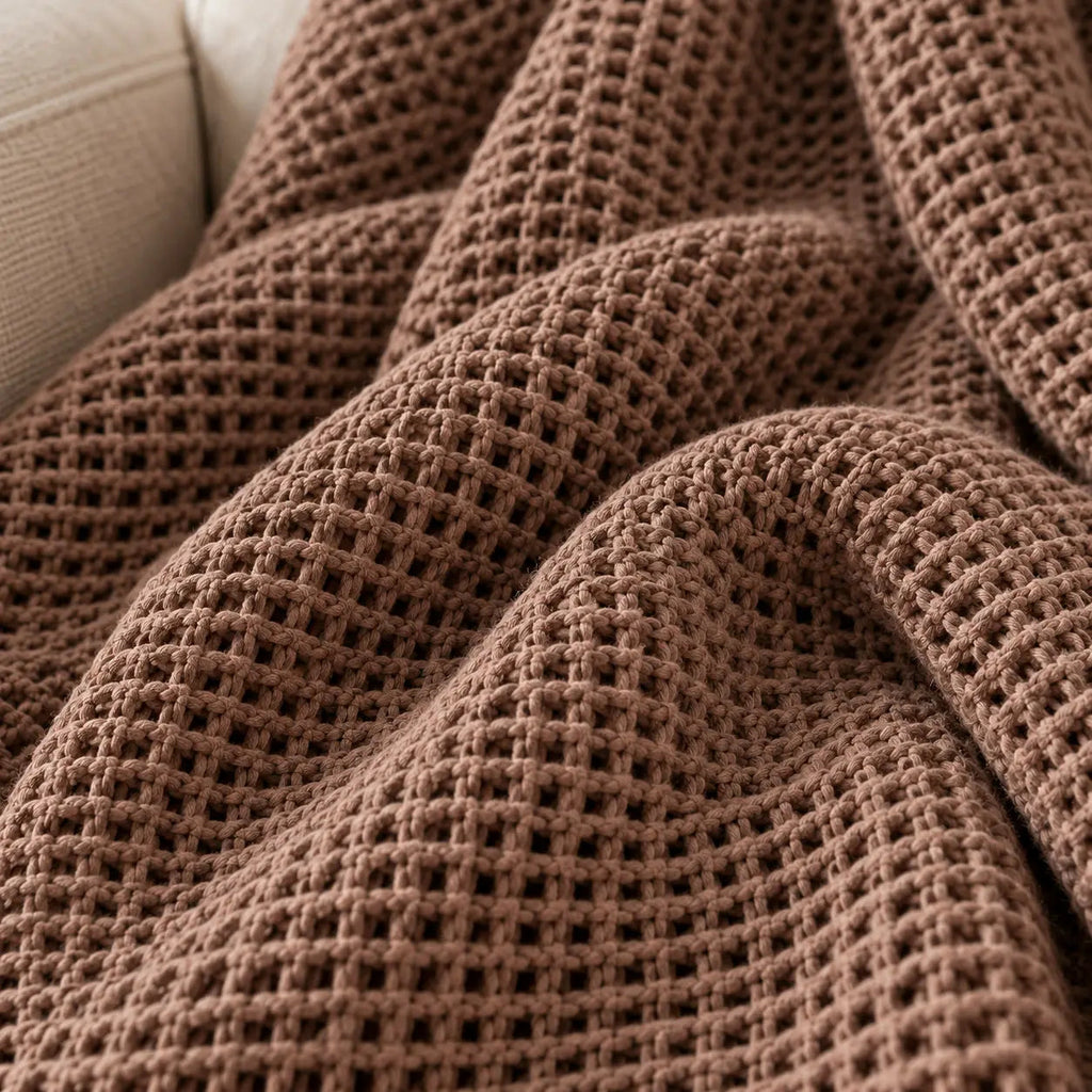 Ribbed Cotton Sofa Throw – Brown 200x230cm