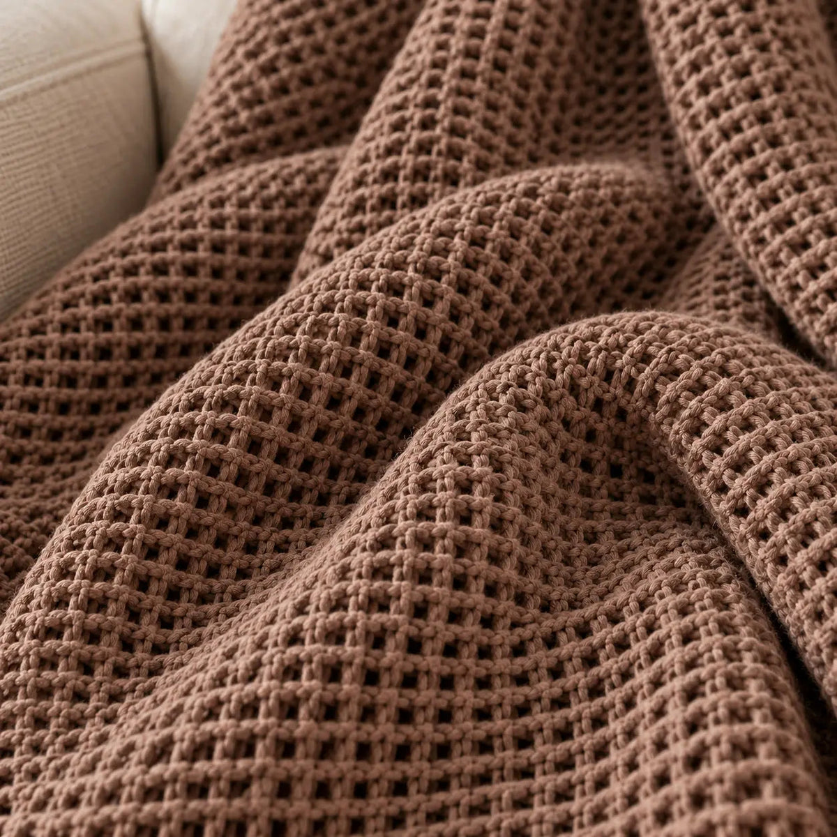 Ribbed Cotton Sofa Throw – Brown 200x230cm
