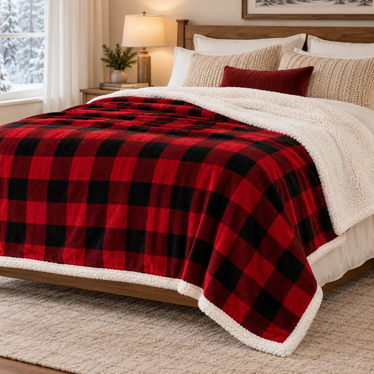 Sherpa-Lined Christmas Tartan Throw