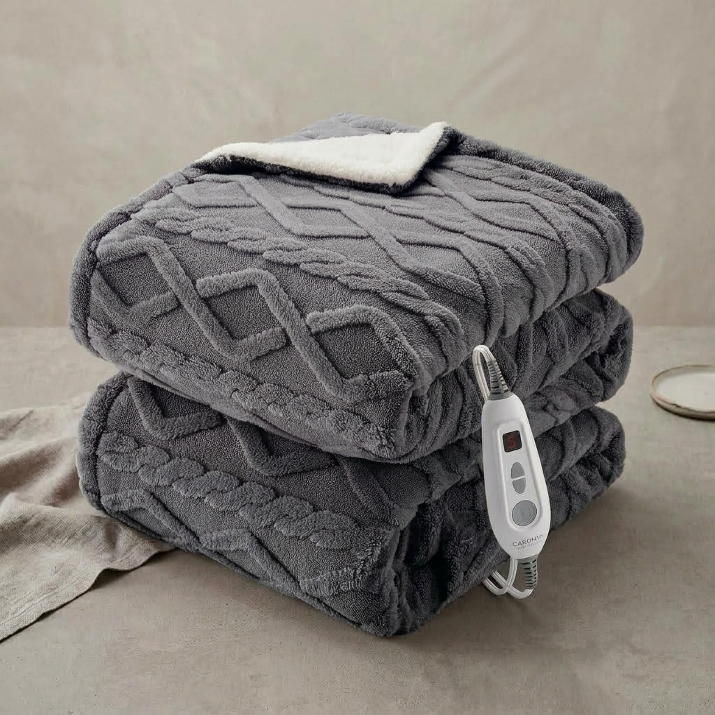 Grey Heated Throw Sherpa with 6 Heat Settings