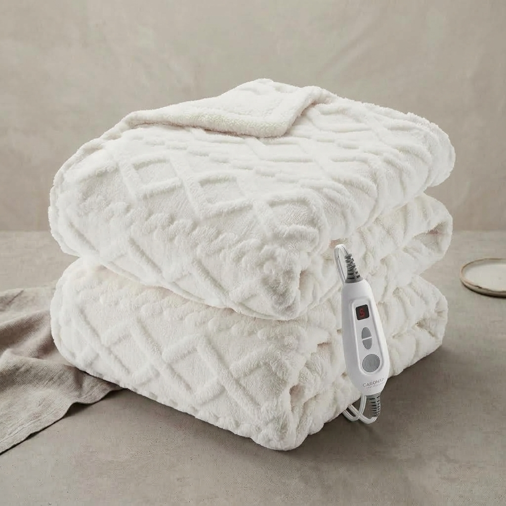 White Heated Throw Sherpa with 6 Heat Settings