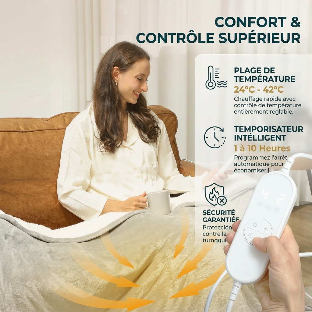 Grey Heated Throw with Adjustable Temperature
