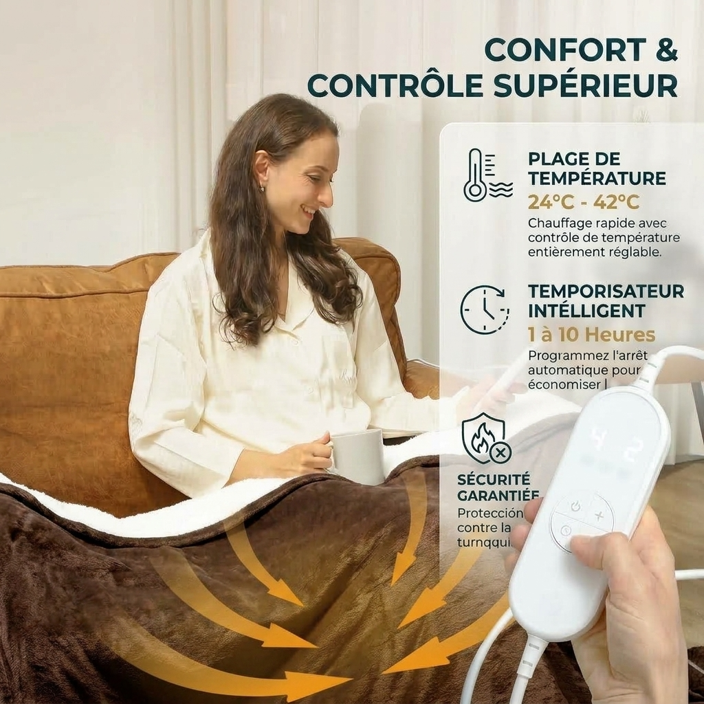 Brown Heated Throw with Adjustable Temperature
