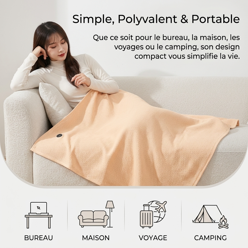 beige Heated Throw Portable with 3 Heat Settings