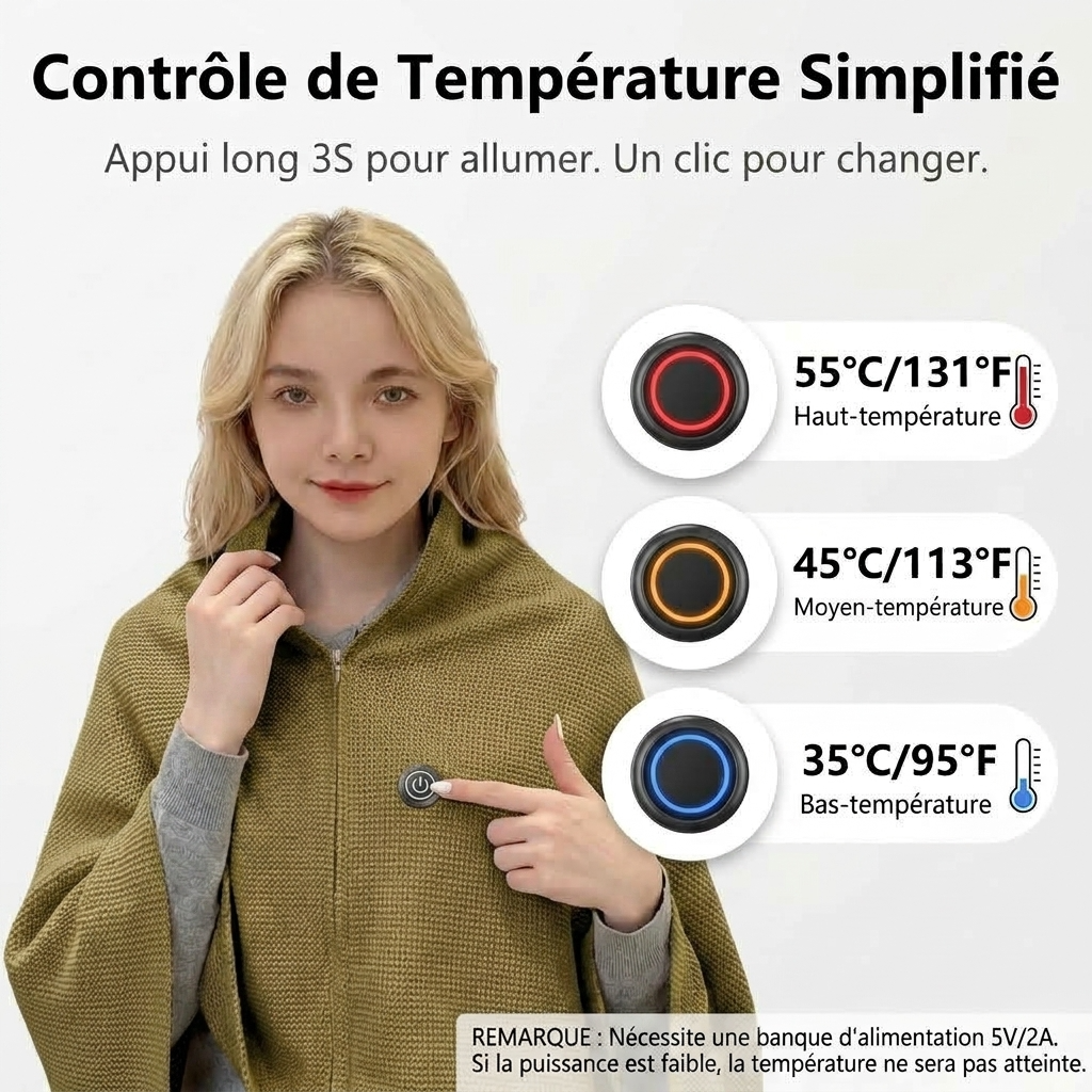 Khaki Heated Throw Portable with 3 Heat Settings