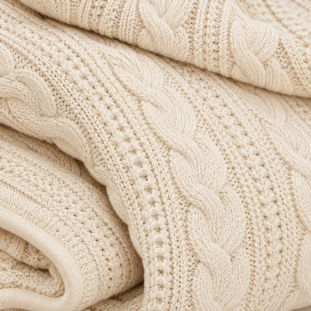 Cable Knit Cotton Throw for Sofa and Bed