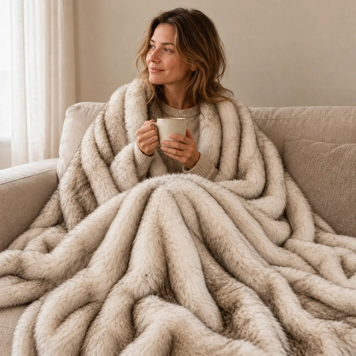 Soft Faux Fur Throw – White 100x150cm
