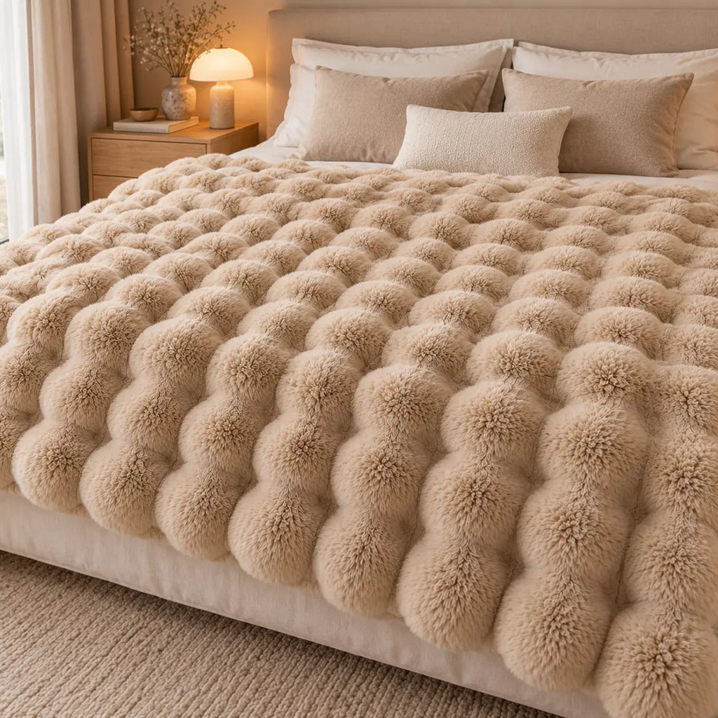 Soft Raised Faux Fur Throw – Beige 200x230cm