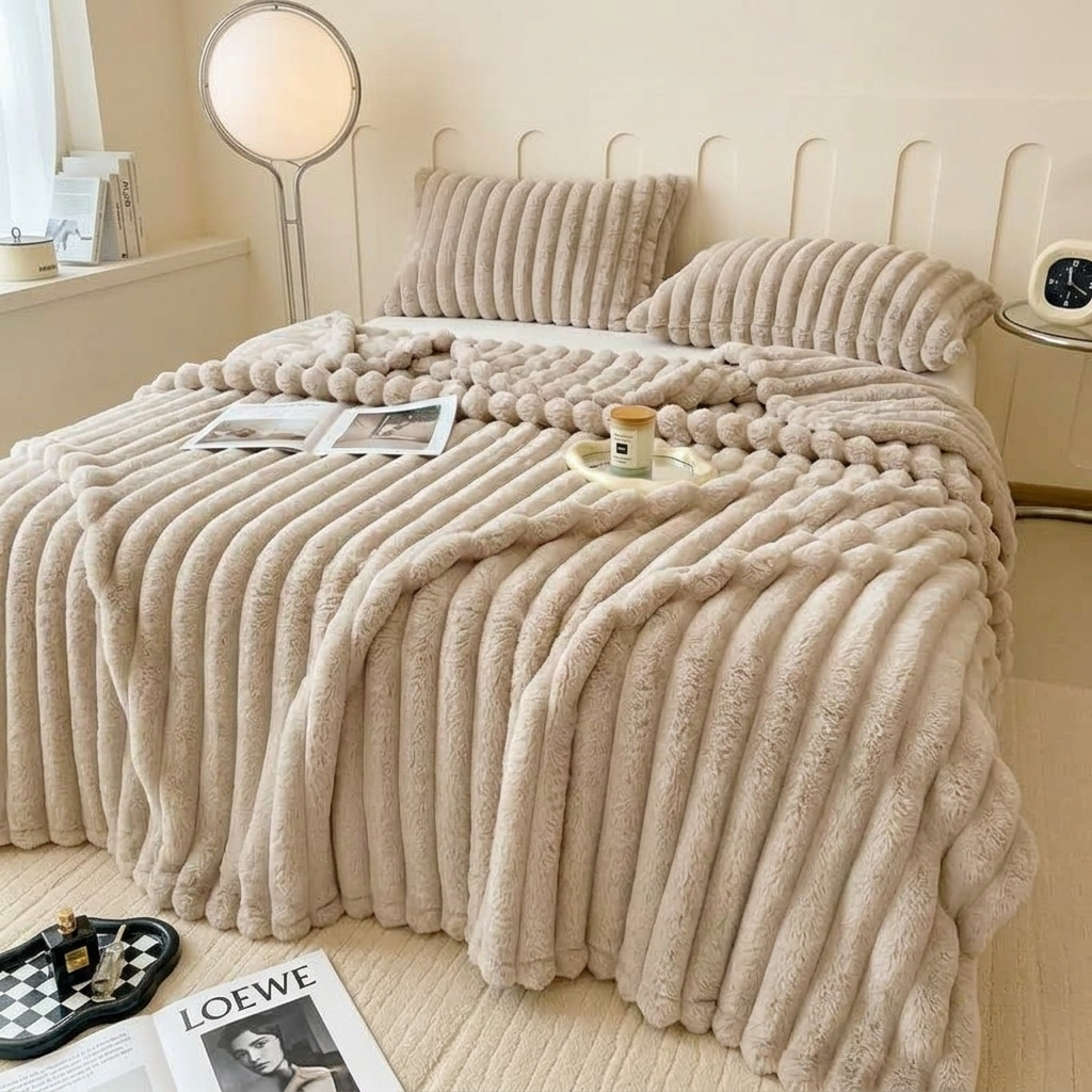 Taupe Soft Ribbed Faux Fur Throw