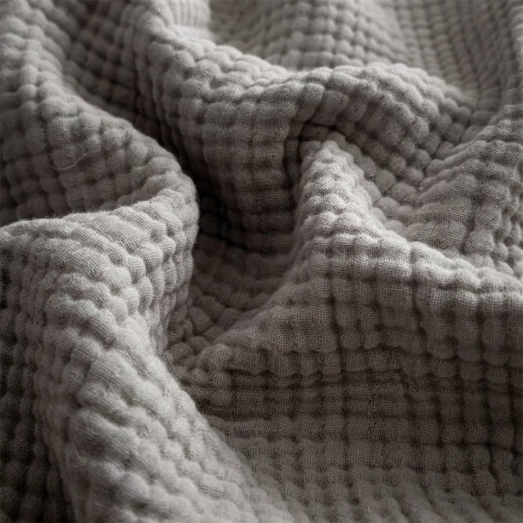 Grey Four-Layer 100% Cotton Fringed Throw