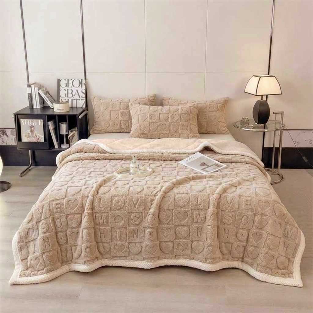 Taupe Soft Raised Heart-Pattern Fleece Throw