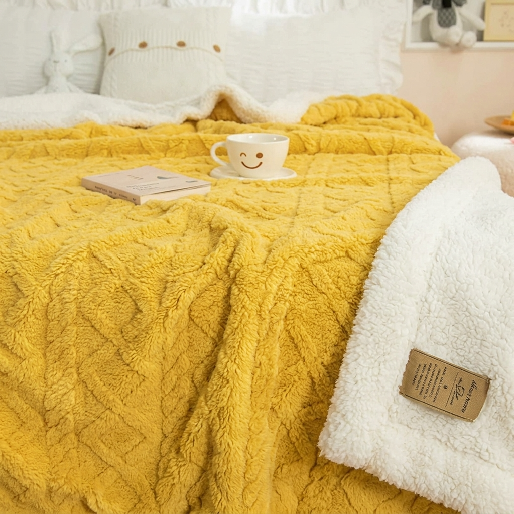 Yellow Geometric Fleece and Sherpa Throw