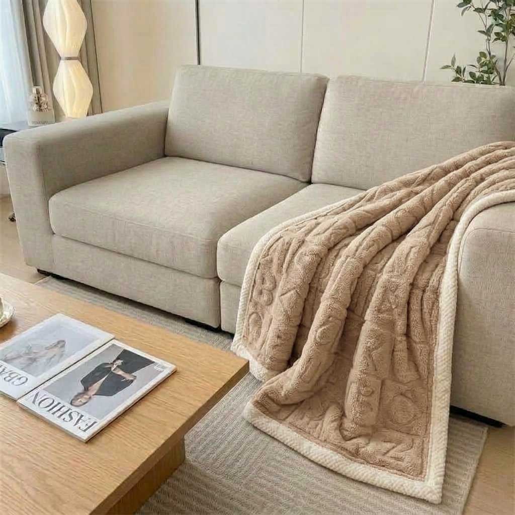 Taupe Soft Raised Heart-Pattern Fleece Throw