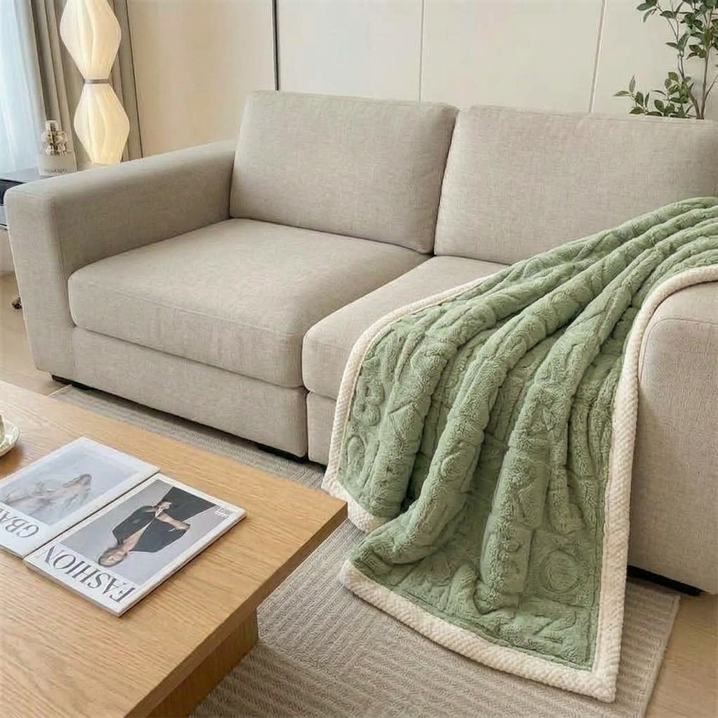 Green Soft Raised Heart-Pattern Fleece Throw