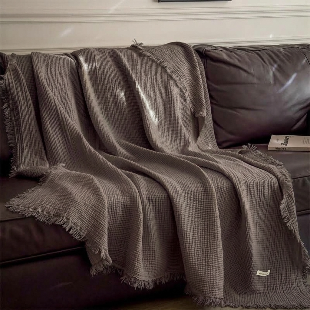 Cocoa Four-Layer 100% Cotton Fringed Throw