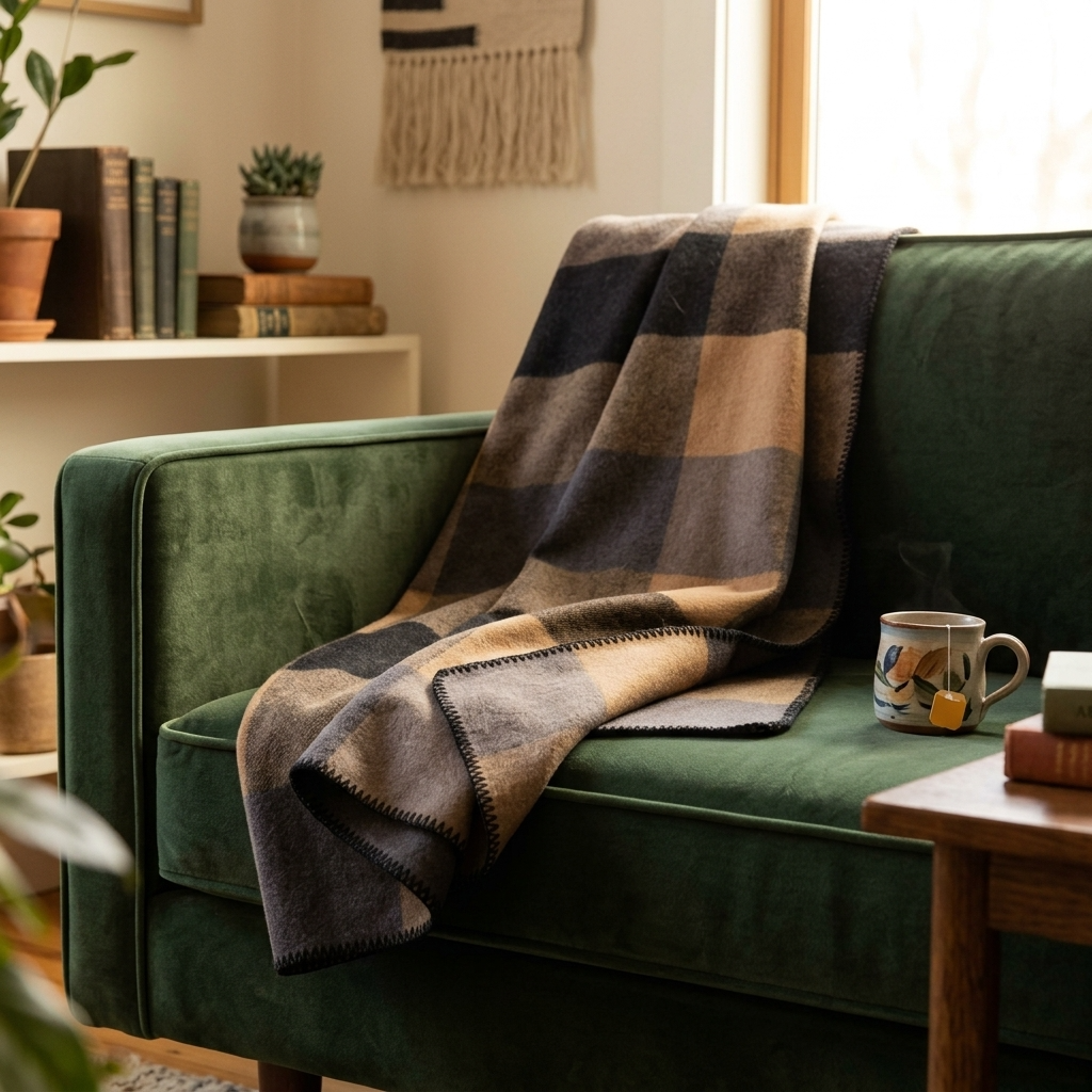 100% Wool Camel and Brown Striped Throw