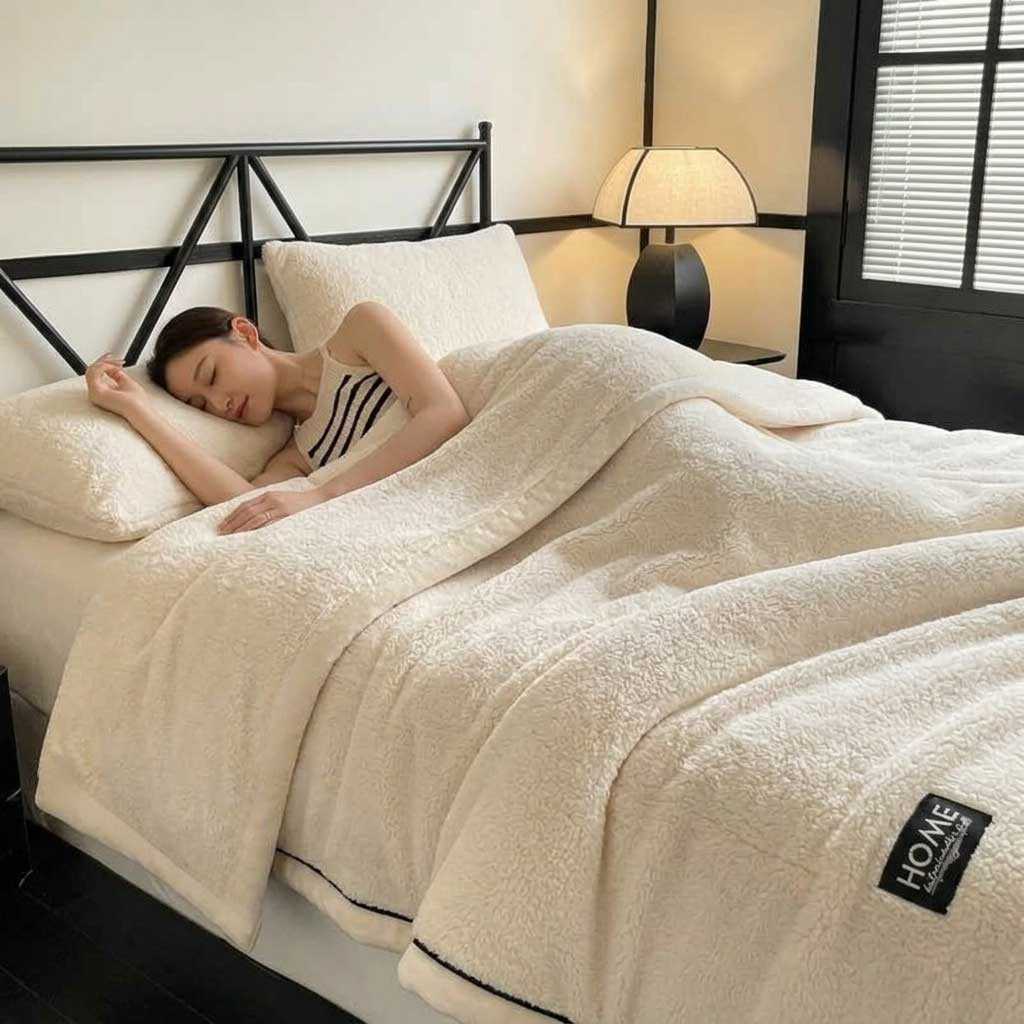 Cream Soft Plain Fleece Throw