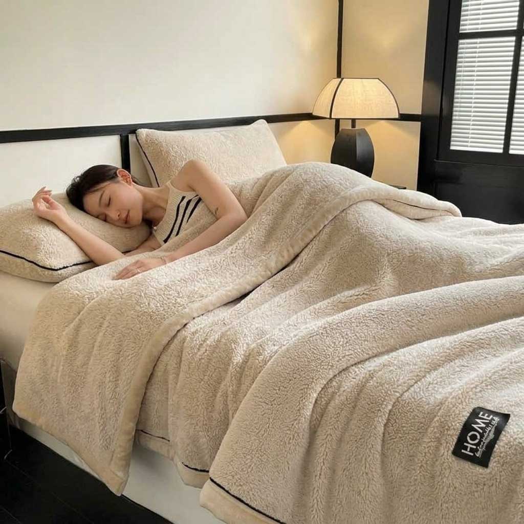 Beige Soft Plain Fleece Throw
