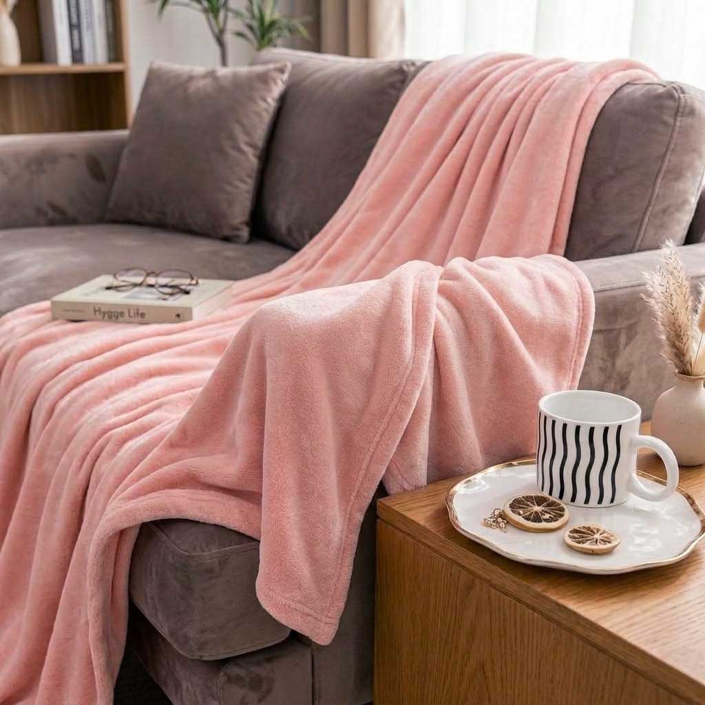 Pink Soft Lightweight Flannel Throw