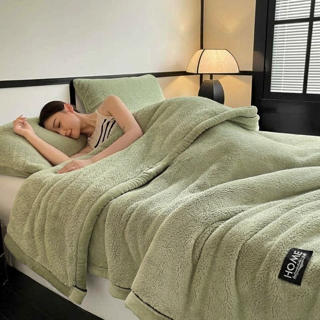 Green Soft Plain Fleece Throw
