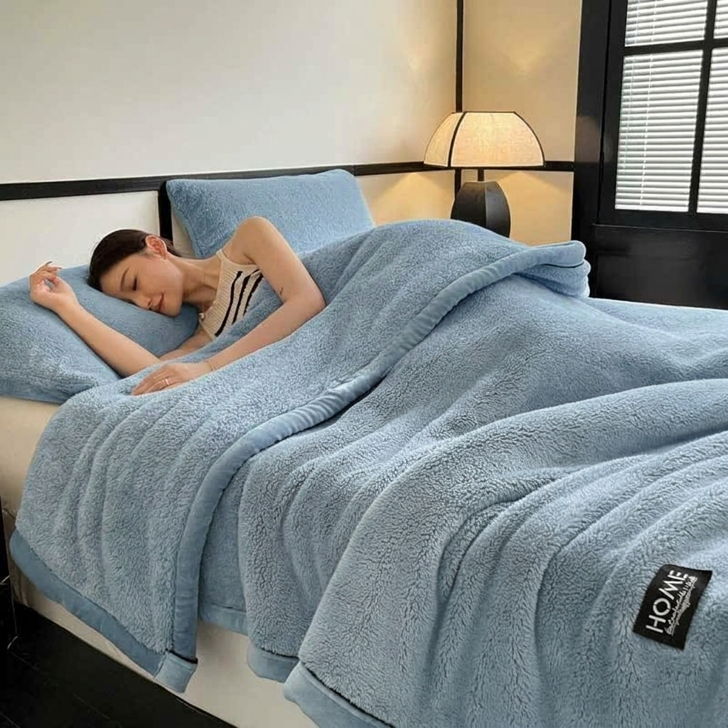 Blue Soft Plain Fleece Throw