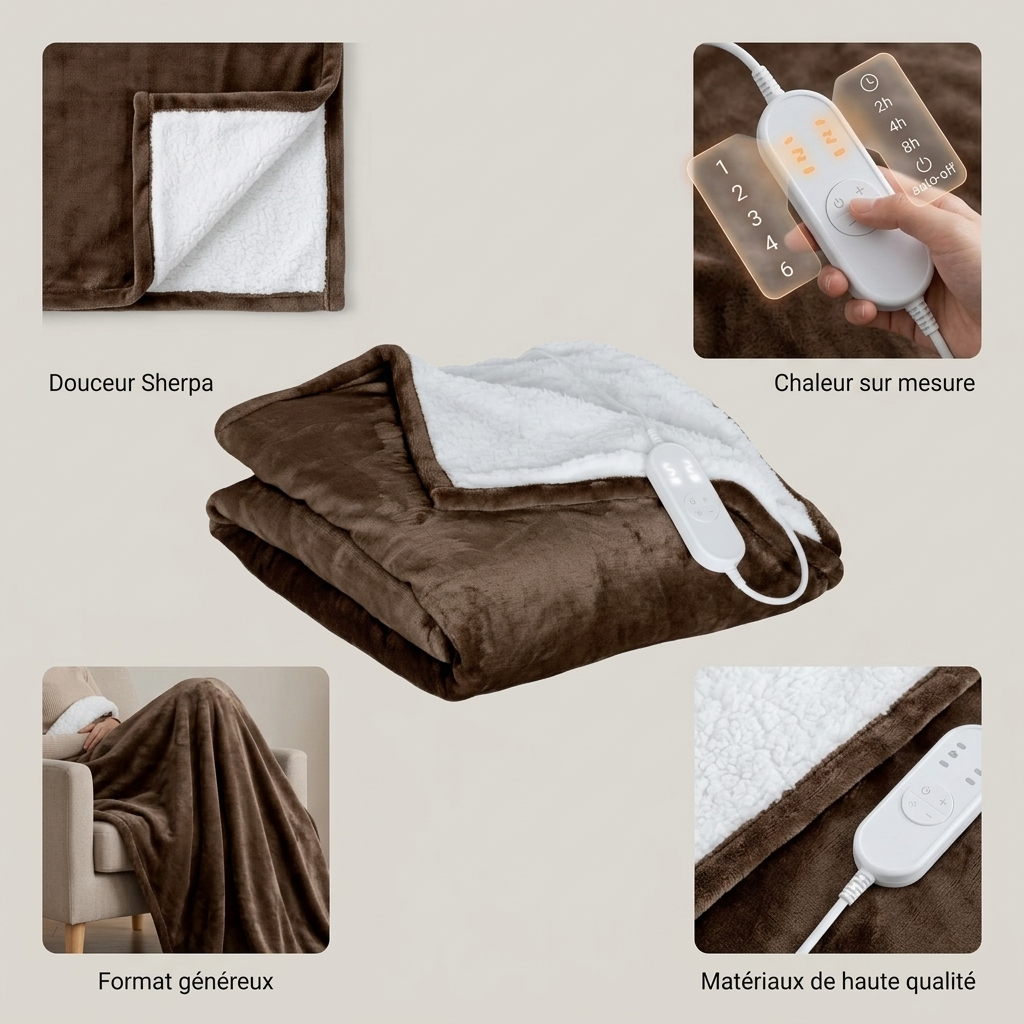 Brown Heated Throw with Adjustable Temperature
