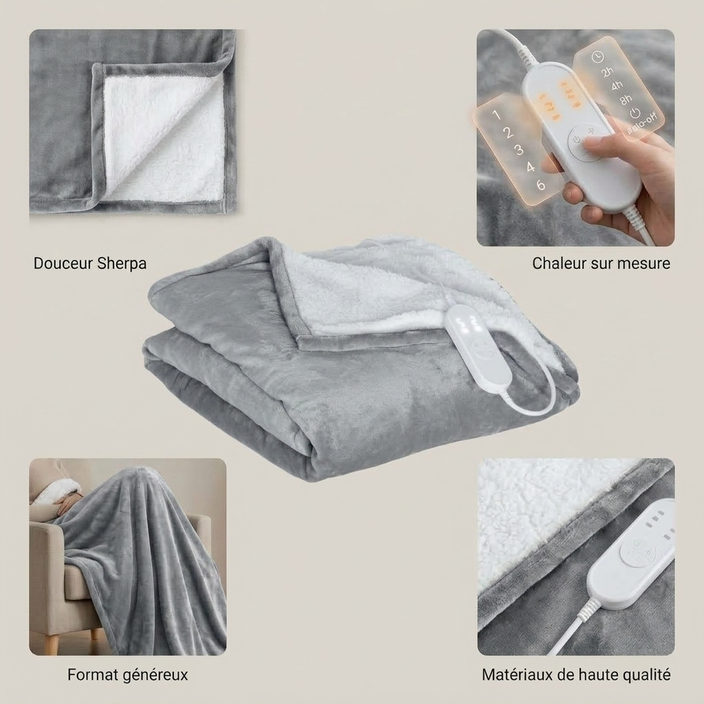 Grey Heated Throw with Adjustable Temperature