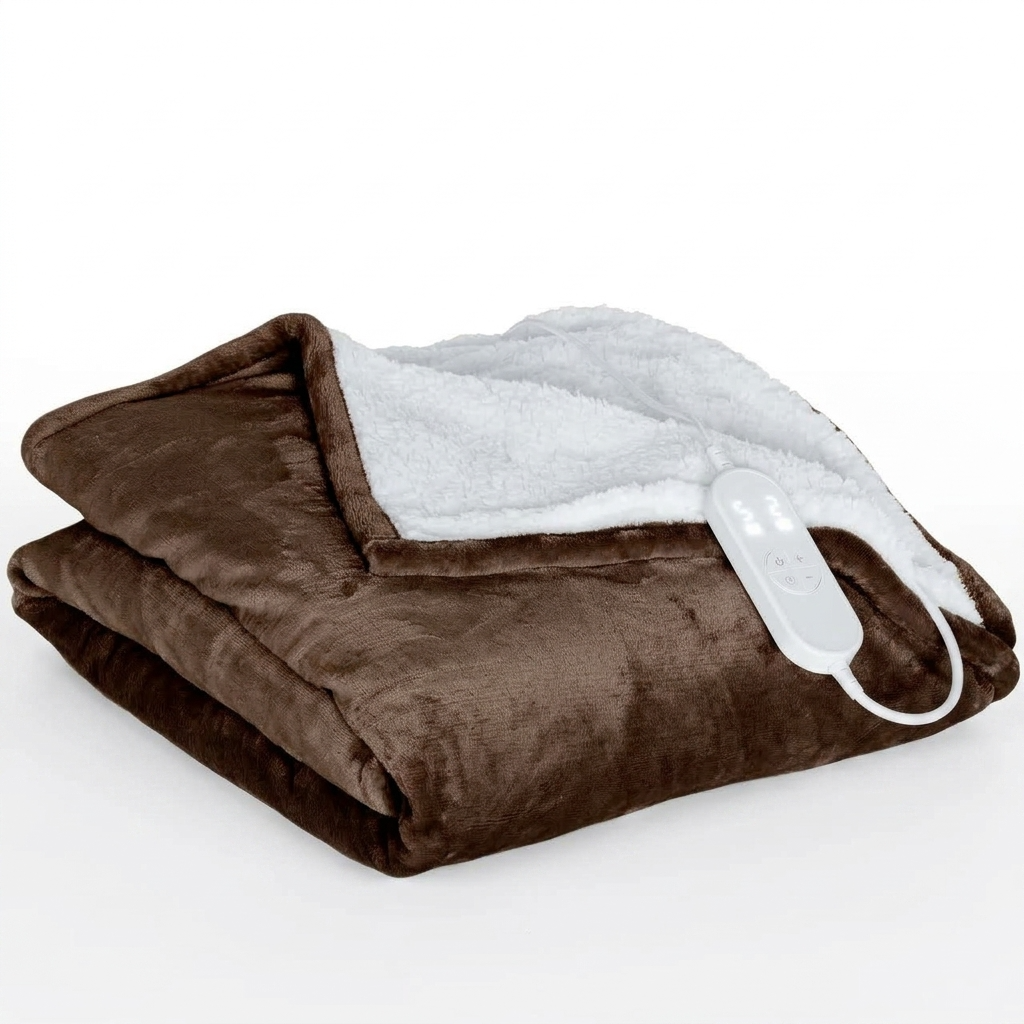 Brown Heated Throw with Adjustable Temperature